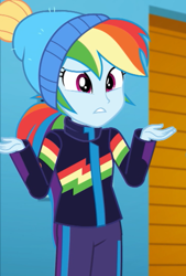 Size: 510x753 | Tagged: safe, derpibooru import, screencap, rainbow dash, better together, equestria girls, holidays unwrapped, cropped, female, solo, winter outfit