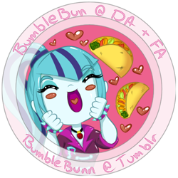 Size: 500x500 | Tagged: safe, artist:bumblebun, sonata dusk, equestria girls, rainbow rocks, button, heart, solo, sonataco, taco