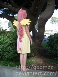 Size: 900x1200 | Tagged: safe, artist:goomzz, fluttershy, human, back, barefoot, clothes, cosplay, costume, feet, irl, irl human, photo, solo