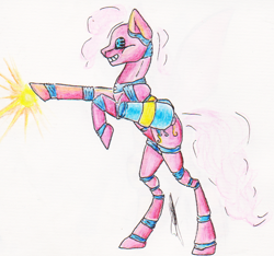 Size: 788x736 | Tagged: safe, artist:rimmi1357, pinkie pie, pony, robot, robot pony, alternate universe, solo, traditional art