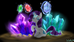 Size: 4000x2249 | Tagged: safe, artist:ezio-stark, rarity, pony, unicorn, black background, diamond, female, gem, mare, signature, simple background, solo