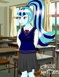 Size: 1280x1658 | Tagged: safe, artist:infinityr319, sonata dusk, clothes, school uniform, shy