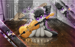 Size: 5760x3600 | Tagged: safe, artist:sol-r, derpibooru import, octavia melody, earth pony, pony, cello, chest fluff, cute, ear fluff, mouth hold, musical instrument, reflection, sitting, solo, vector, wallpaper