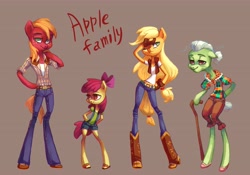 Size: 6591x4613 | Tagged: safe, artist:holivi, apple bloom, applejack, big macintosh, granny smith, anthro, absurd resolution, apple family, simple background