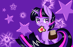 Size: 5950x3850 | Tagged: safe, artist:kawaiipony2, derpibooru import, twilight sparkle, book, saddle bag, schoolgirl toast, solo, toast