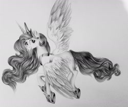 Size: 1821x1528 | Tagged: safe, artist:retromirage, princess celestia, alicorn, pony, monochrome, solo, traditional art