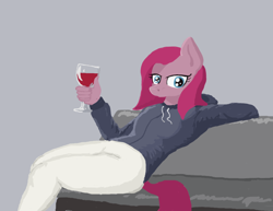 Size: 978x756 | Tagged: safe, artist:paskanaakka, derpibooru exclusive, pinkie pie, anthro, alcohol, pinkamena diane pie, solo, wine