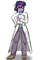 Size: 1224x1776 | Tagged: safe, artist:robsa990, derpibooru import, sci-twi, twilight sparkle, equestria girls, rainbow rocks, clipboard, clothes, female, glasses, lab coat, pencil, simple background, solo, white background