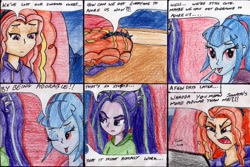 Size: 3348x2238 | Tagged: safe, artist:40kponyguy, derpibooru exclusive, adagio dazzle, aria blaze, sonata dusk, equestria girls, rainbow rocks, angry, comic, depressed, the dazzlings, traditional art