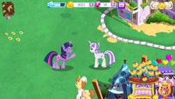 Size: 1136x640 | Tagged: safe, derpibooru import, screencap, donut joe, twilight sparkle, twilight velvet, gameloft