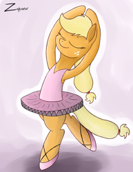 Size: 2975x3850 | Tagged: safe, artist:zaponator, applejack, earth pony, pony, ballerina, ballet, clothes, dancing, solo, tutu