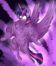 Size: 1024x1200 | Tagged: safe, artist:sovereignbooty, derpibooru import, twilight sparkle, twilight sparkle (alicorn), alicorn, pony, female, glowing eyes, mare, super saiyan princess, twilight muscle, vein