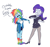 Size: 1224x1151 | Tagged: safe, artist:drawbauchery, color edit, derpibooru import, edit, rainbow dash, rarity, equestria girls, alternate costumes, business suit, clothes, colored, crime against fashion, cringing, dialogue, duo, duo female, female, messy hair, rainbow socks, simple background, socks, striped socks, tomboy, white background