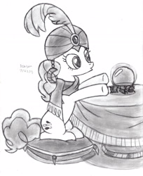 Size: 2552x3121 | Tagged: safe, artist:drchrisman, pinkie pie, earth pony, pony, fortune teller, gypsy pie, monochrome, romani, solo