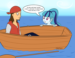 Size: 1000x767 | Tagged: safe, artist:empyu, sonata dusk, human, siren, equestria girls, boat, oar, rowboat, sailor, sirens doing siren things, sonataco, water