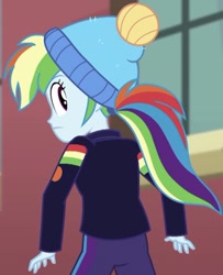 Size: 551x679 | Tagged: safe, derpibooru import, screencap, rainbow dash, better together, equestria girls, holidays unwrapped, blizzard or bust, cropped, ponytail, solo, winter outfit