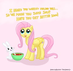 Size: 2293x2251 | Tagged: safe, artist:auburn-ink, angel bunny, fluttershy, pegasus, pony, cute, food, get well soon, kindness, shyabetes, soup, yay