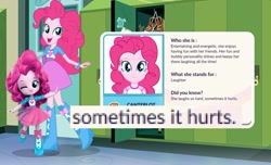 Size: 899x545 | Tagged: safe, pinkie pie, equestria girls, boots, bracelet, clothes, doll, door, eqg profiles, equestria girls minis, high heel boots, implied grimdark, jewelry, lockers, self paradox, shoes, skirt, solo, toy, unintentional grimdark