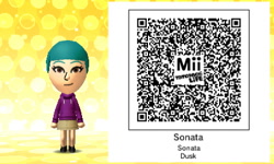 Size: 400x240 | Tagged: safe, sonata dusk, equestria girls, rainbow rocks, 3ds, clothes, hoodie, mii, qr code, solo, tomodachi life