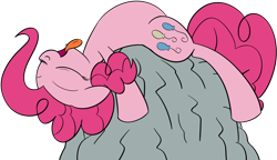 Size: 3000x1723 | Tagged: safe, artist:datapony, pinkie pie, earth pony, pony, rock, sleeping, solo, tongue out