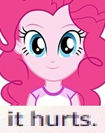 Size: 150x190 | Tagged: safe, pinkie pie, equestria girls, dissonant caption, eqg profiles, expand dong, exploitable meme, meme, picture for breezies, solo, text, wat