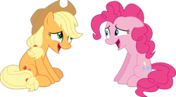 Size: 4838x2670 | Tagged: safe, artist:sketchmcreations, applejack, pinkie pie, earth pony, pony, hearthbreakers, absurd resolution, inkscape, laughing, nervous, nervous laugh, simple background, sitting, transparent background, vector