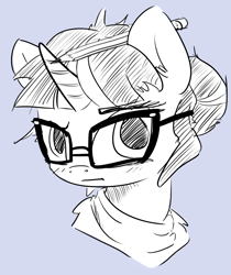 Size: 1268x1507 | Tagged: safe, artist:nobody, derpibooru import, sci-twi, twilight sparkle, pony, unicorn, equestria girls, rainbow rocks, black and white, bust, equestria girls ponified, female, glasses, grayscale, horn, mare, monochrome, pencil, ponified, portrait, simple background, solo, unicorn sci-twi