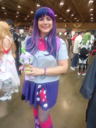 Size: 3240x4320 | Tagged: safe, derpibooru import, spike, twilight sparkle, human, build-a-bear, cosplay, fan expo canada, irl, irl human, photo, plushie, spike plushie