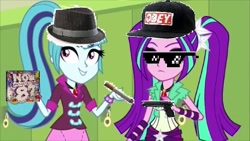 Size: 458x258 | Tagged: safe, edit, edited screencap, screencap, aria blaze, sonata dusk, equestria girls, rainbow rocks, cigarette, mlg