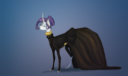 Size: 2756x1644 | Tagged: safe, artist:eugenchen, rarity, pony, unicorn, clothes, curved horn, dress, ear piercing, earring, eyes closed, female, gradient background, jewelry, mare, piercing, solo