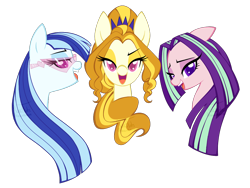 Size: 1200x900 | Tagged: safe, artist:sweettots, adagio dazzle, aria blaze, sonata dusk, equestria girls, rainbow rocks, alternate hairstyle, bust, equestria girls ponified, glasses, ponified, simple background, the dazzlings, transparent background
