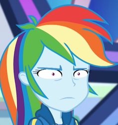 Size: 474x499 | Tagged: safe, derpibooru import, screencap, rainbow dash, better together, equestria girls, holidays unwrapped, cropped, da fuq, dashing through the mall, faic, meme, not amused face, plusplus, rainbow dash is best facemaker, rainbow dash is not amused, reaction image, shrunken pupils, solo, special eyes, thousand yard stare, unamused