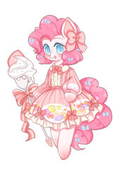 Size: 1024x1506 | Tagged: safe, artist:sugarcubeee, pinkie pie, pony, bipedal, clothes, dress, lolita fashion, simple background, solo, staff, transparent background, watermark