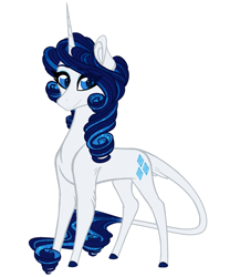 Size: 1153x1384 | Tagged: safe, artist:australian-senior, rarity, pony, unicorn, alternate design, alternate universe, colored hooves, female, kirindos, leonine tail, mare, simple background, solo, white background