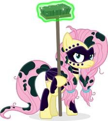 Size: 1651x1850 | Tagged: safe, artist:punzil504, fluttershy, pegasus, pony, alternate universe, broom, face paint, hoof hold, janitor, looking at you, solo, story in the source