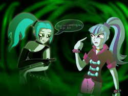 Size: 2000x1500 | Tagged: safe, artist:knadire, artist:knadow-the-hechidna, sonata dusk, crossover, danny phantom, dialogue, ember mclain, ghost zone