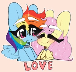 Size: 969x912 | Tagged: safe, artist:charcoaly, derpibooru import, fluttershy, rainbow dash, pegasus, pony, choker, female, flutterdash, lesbian, shipping