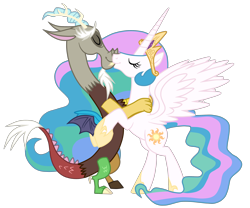 Size: 3000x2500 | Tagged: safe, artist:smallbluetiger, discord, princess celestia, alicorn, pony, dislestia, female, male, shipping, simple background, straight, transparent background