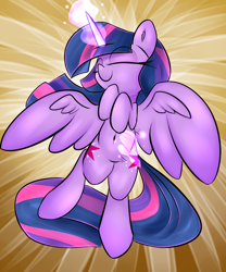 Size: 1000x1200 | Tagged: safe, artist:madacon, derpibooru import, twilight sparkle, twilight sparkle (alicorn), alicorn, pony, belly button, bellyrubs, cute, eyes closed, female, magic, mare, smiling, solo, spread wings, twiabetes