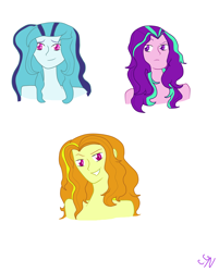 Size: 3222x4000 | Tagged: safe, artist:cartoon girl, derpibooru exclusive, adagio dazzle, aria blaze, sonata dusk, equestria girls, alternate hairstyle, loose hair, the dazzlings