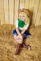 Size: 600x906 | Tagged: safe, artist:geiyin, applejack, human, equestria girls, clothes, cosplay, costume, irl, irl human, photo, sitting