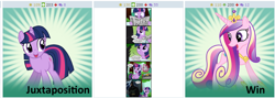 Size: 772x274 | Tagged: safe, derpibooru import, princess cadance, twilight sparkle, alicorn, pony, cockblock, derpibooru, exploitable meme, juxtaposition, juxtaposition win, meme, meta