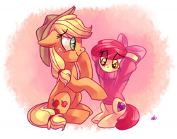 Size: 2000x1578 | Tagged: safe, artist:lightof-dawn, apple bloom, applejack, earth pony, pony, crusaders of the lost mark, adorabloom, applebetes, bow, clothes, cute, cutie mark, female, filly, freckles, hair bow, hat, jackabetes, mare, shirt, sisters, smiling, style emulation, sweater, the cmc's cutie marks, whitediamonds-ish
