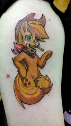 Size: 290x516 | Tagged: safe, artist:fireworksinsect, artist:hanabitaihou, applejack, human, irl, irl human, photo, solo, tattoo