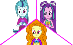 Size: 1024x634 | Tagged: safe, artist:trixiesparkle63, adagio dazzle, aria blaze, sonata dusk, equestria girls, cellphone, phone, split screen, the dazzlings