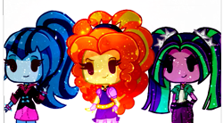 Size: 503x277 | Tagged: safe, artist:darkberryart, edit, adagio dazzle, aria blaze, sonata dusk, equestria girls, adoragio, ariabetes, chibi, cute, dazzlebetes, galaxy, solo, sonatabetes, the dazzlings