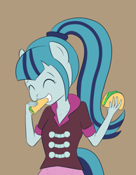 Size: 777x1000 | Tagged: safe, artist:empyu, sonata dusk, anthro, equestria girls, 30 minute art challenge, cute, eyes closed, happy, simple background, solo, sonatabetes, sonataco, taco