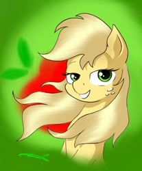 Size: 716x866 | Tagged: safe, artist:freeedon, applejack, earth pony, pony, grin, loose hair, solo, windswept mane