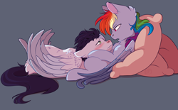 Size: 3700x2300 | Tagged: safe, artist:glitterstar2000, derpibooru import, rainbow dash, soarin', pegasus, pony, comforting, female, fever, looking up, male, mare, pillow, red nosed, shipping, sick, soarindash, stallion, straight