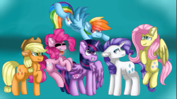 Size: 621x351 | Tagged: safe, artist:clairedaartiste444, derpibooru import, applejack, fluttershy, pinkie pie, rainbow dash, rarity, twilight sparkle, twilight sparkle (alicorn), alicorn, earth pony, pegasus, pony, unicorn, abstract background, mane six